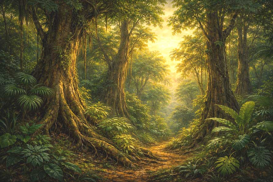 Dense Green Forest Wall Art Canvas Painting for Energy and Vitality