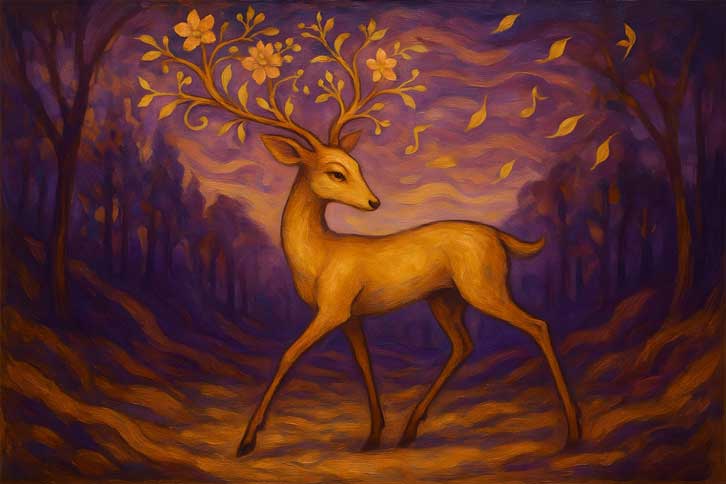Abstract Art of Deer for West Facing Wall Vastu Style Canvas Painting
