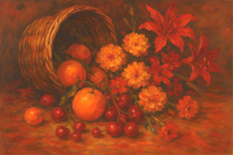 Modern Vastu Wall Painting of Overflowing Fruits & Flowers Basket