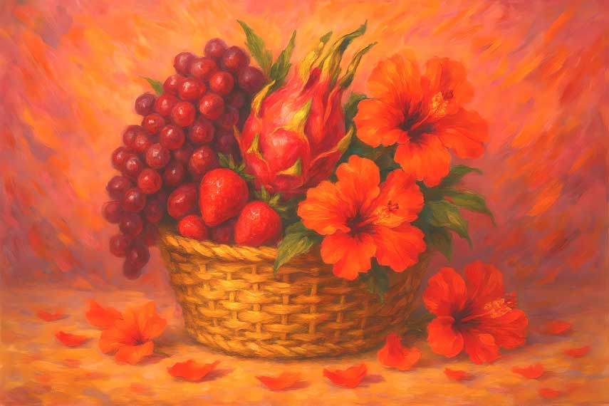 Overflowing Basket Vastu Painting of Fruits & Flowers for Wealth