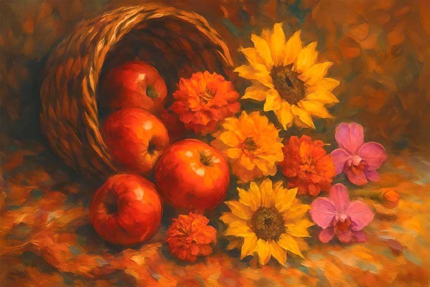 Vastu Canvas Artwork of Overflowing Fruits & Flowers Basket