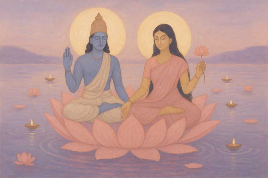 Modern Art Lord Vishnu with Goddess Lakshmi Painting