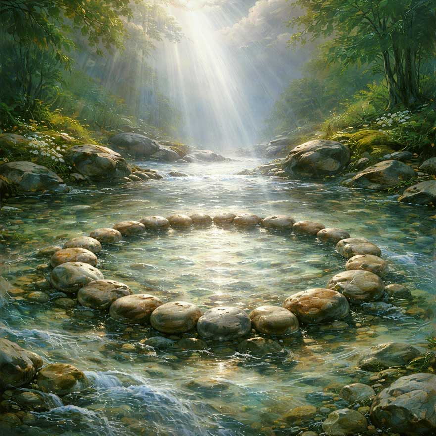 Meditation Circle by Water Wall Art for Reflective Thinking