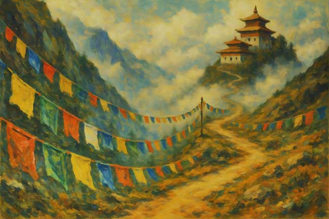 Temple in Mountains Wall Art for Spiritual Elevation & Serenity
