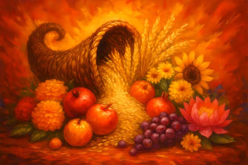 Vastu Painting of Overflowing Cornucopia for Abundance in Southeast Wall