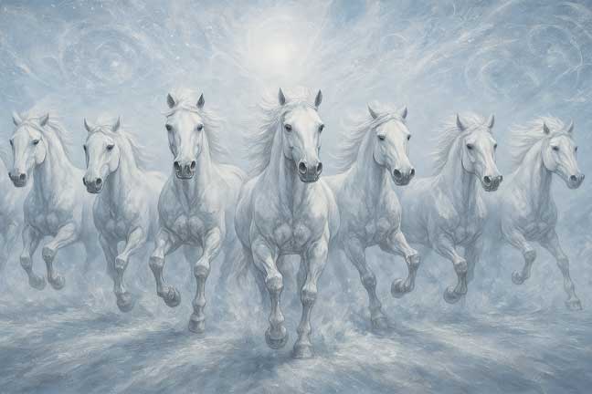 Seven White Horses Vastu Painting for Gains and Profits in West